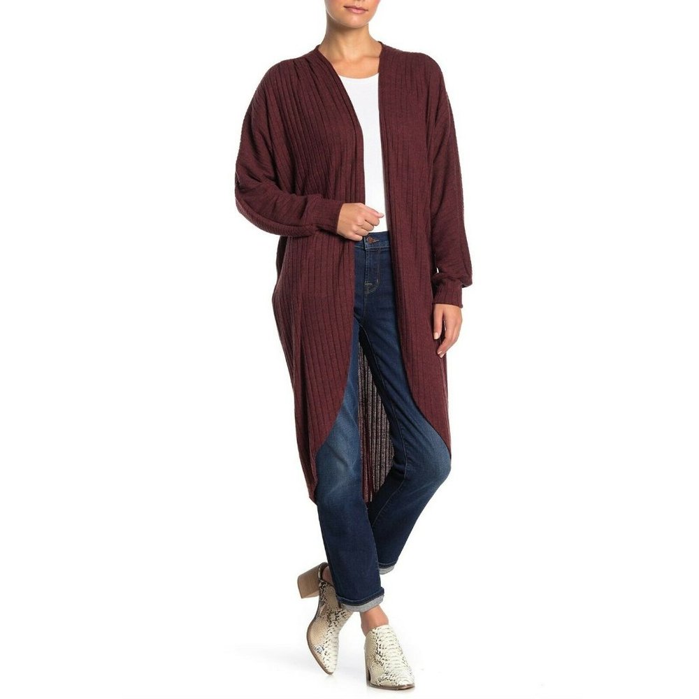 Lush Women's Burgundy Long Sleeve Rib Knit Line Ca